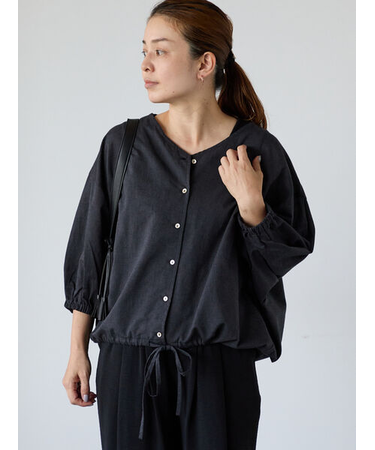 裾ドロスト綿麻ブラウス
