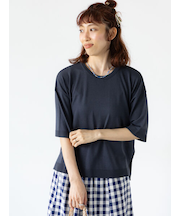 【接触冷感】サイドスリットハーフスリーブニット
