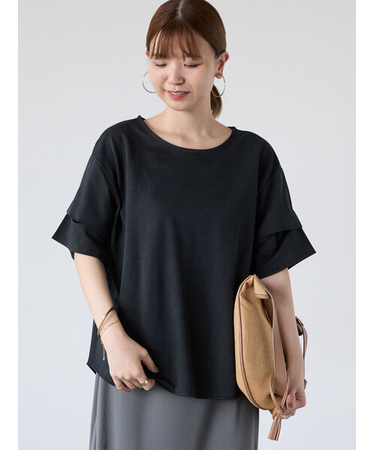 プレーティング袖タックTシャツ
