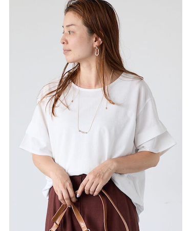 プレーティング袖タックTシャツ