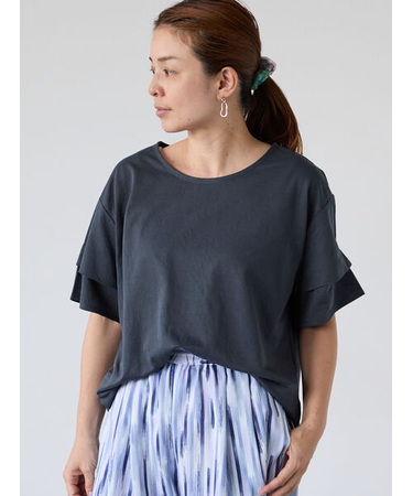プレーティング袖タックTシャツ