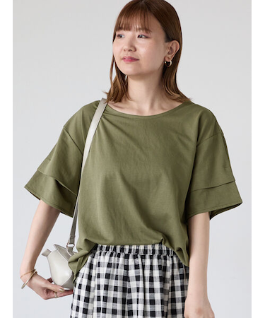 プレーティング袖タックTシャツ