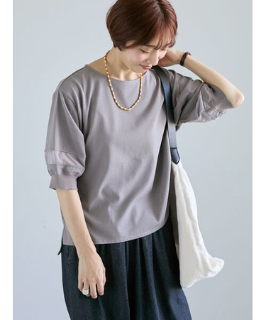 袖シアー切り替えトップス