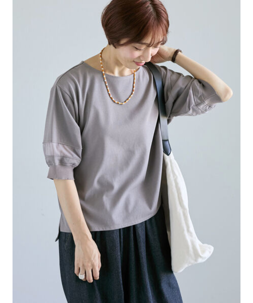 袖シアー切り替えトップス