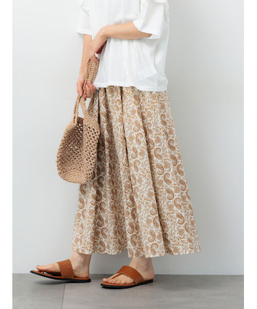 ペイズリー柄コットンギャザースカート