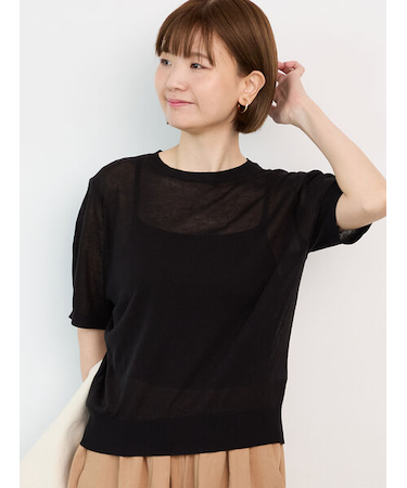 麻タッチ半袖ニット