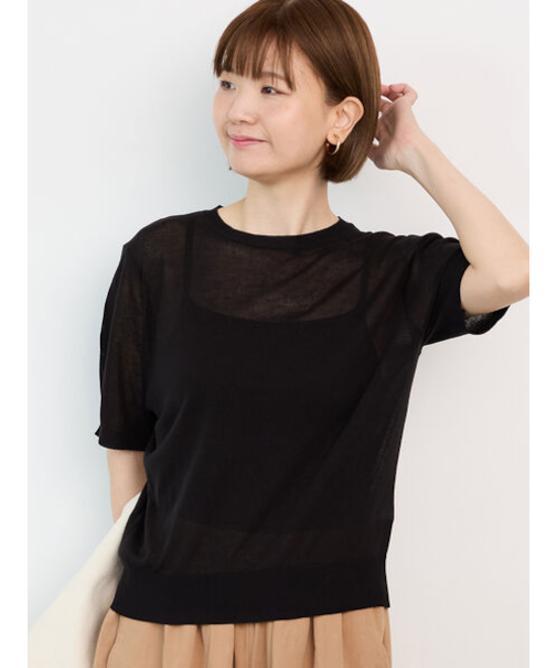 麻タッチ半袖ニット