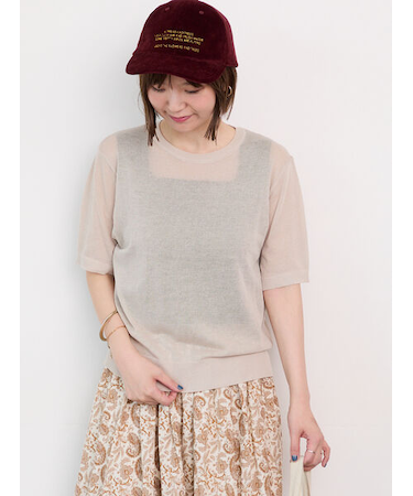 麻タッチ半袖ニット