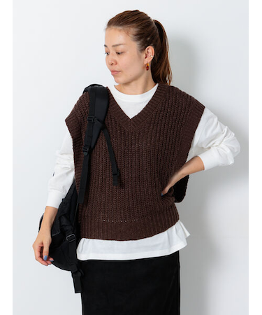 スラブヤーンVネックニットベスト