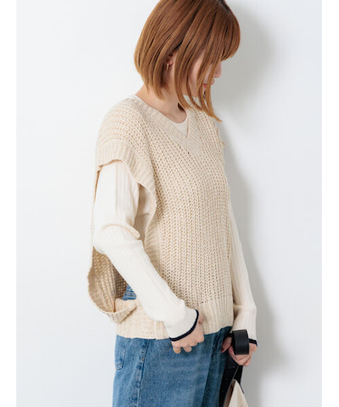 スラブヤーンVネックニットベスト