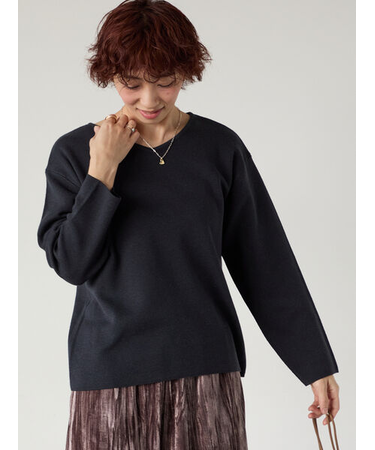 ミラノリブ配色Vネックニット