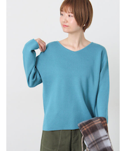 ミラノリブ配色Vネックニット