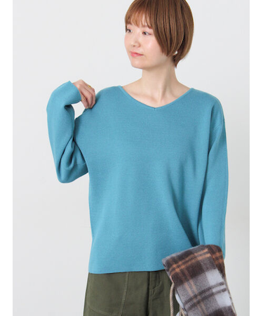 ミラノリブ配色Vネックニット