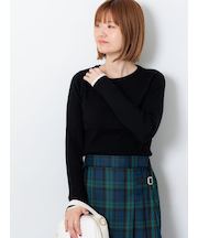 配色クルーネックリブニット