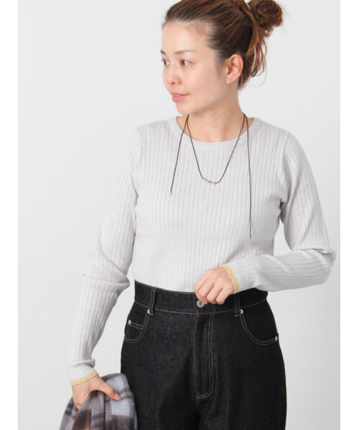 配色クルーネックリブニット