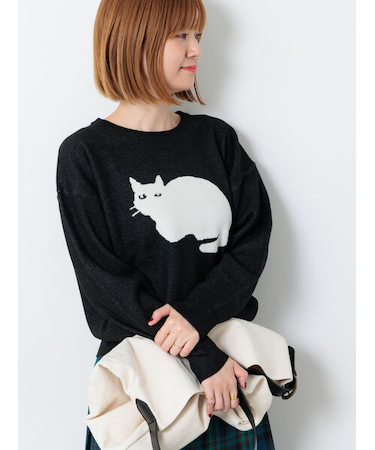 猫モチーフジャカードニット