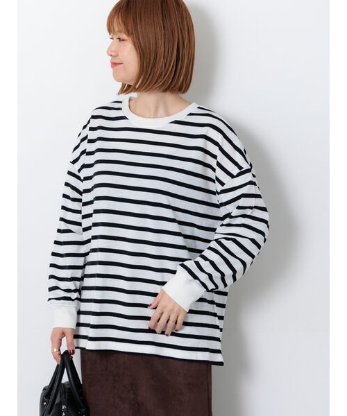 無地/ボーダー天竺長袖カットソー｜ルノンキュールの通販｜&mall