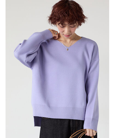 コットンタッチVネックニット