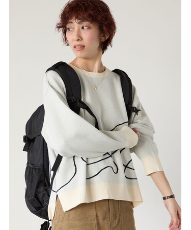 ライン入りジャカードワイドニット