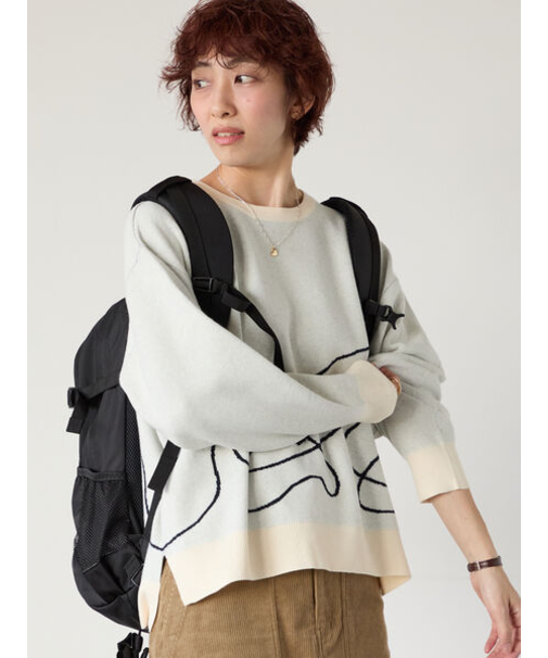 ライン入りジャカードワイドニット