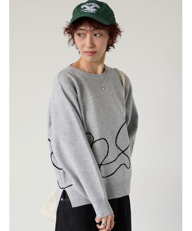 ライン入りジャカードワイドニット