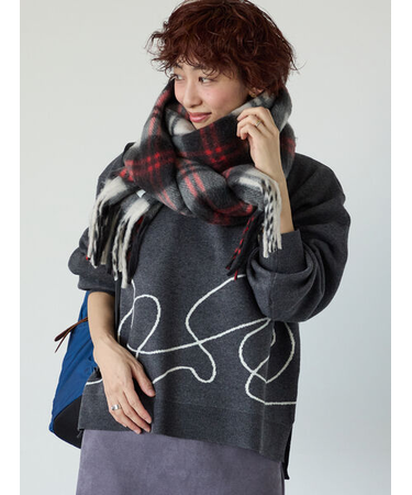 ライン入りジャカードワイドニット