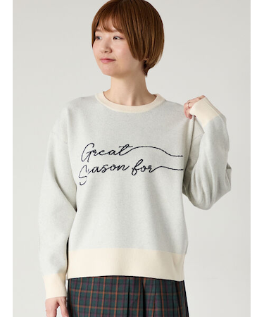 筆記体ロゴジャカードニット