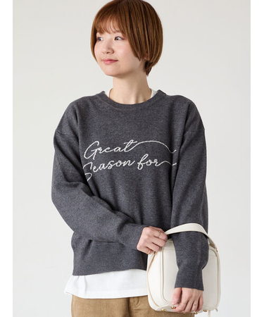 筆記体ロゴジャカードニット