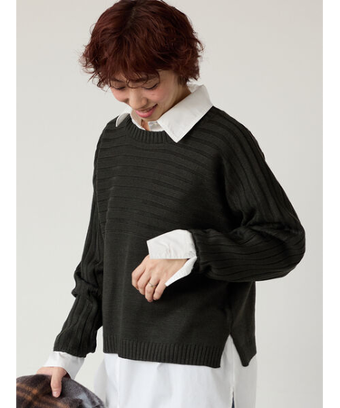 編地切替クルーネックニット