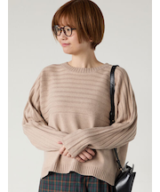 編地切替クルーネックニット