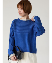 編地切替クルーネックニット