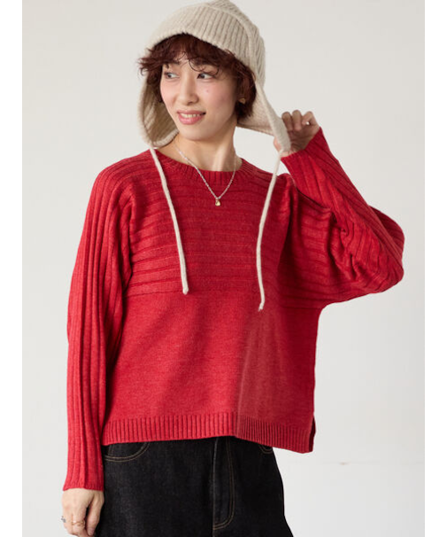 編地切替クルーネックニット