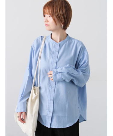 刺繍入りバンドカラーシャツ