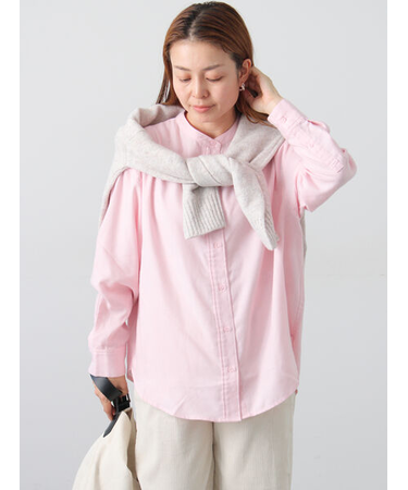 刺繍入りバンドカラーシャツ