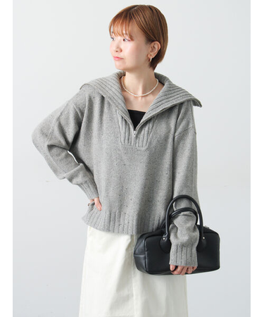 カラーネップハーフジップニット