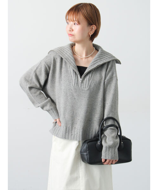 カラーネップハーフジップニット