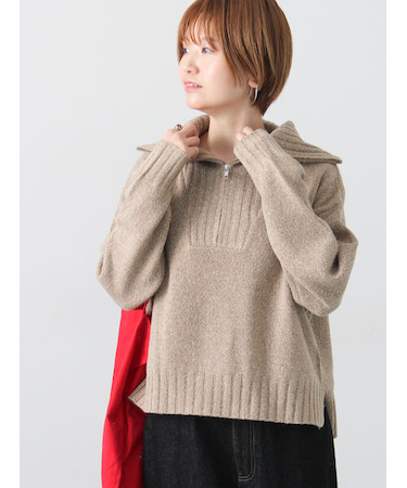 カラーネップハーフジップニット