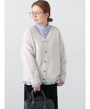 ウール混ふわふわVネックカーディガン