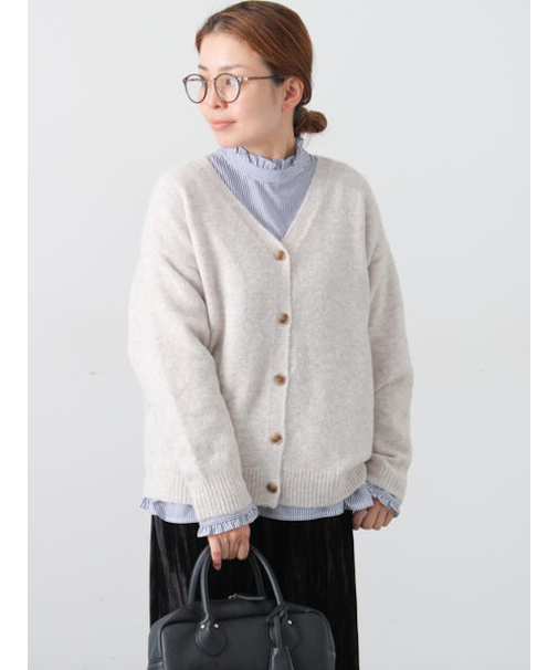 ウール混ふわふわVネックカーディガン