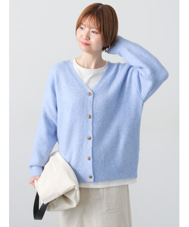 ウール混ふわふわVネックカーディガン