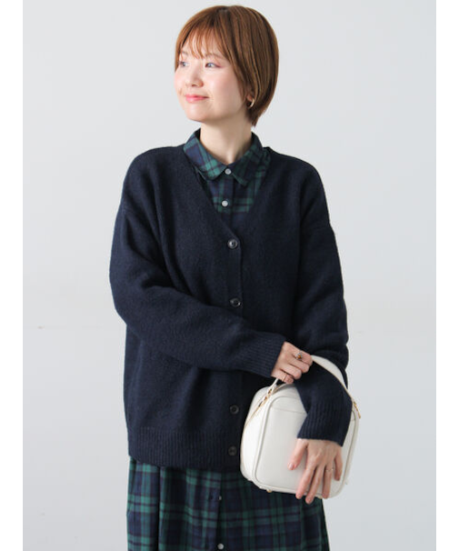 ウール混ふわふわVネックカーディガン