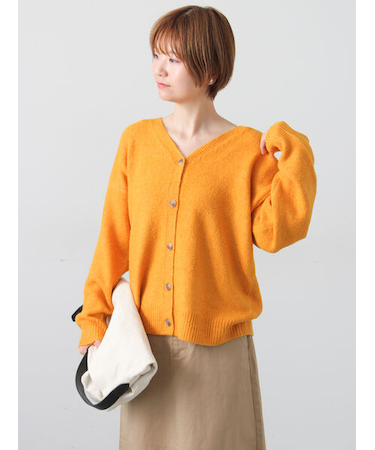 ウール混ふわふわVネックカーディガン