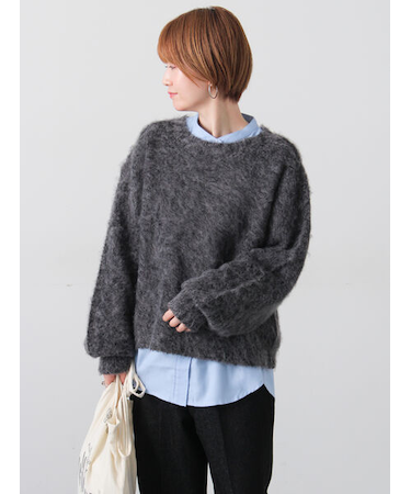 起毛クルーネックニット
