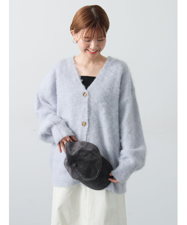 起毛Vネックカーディガン