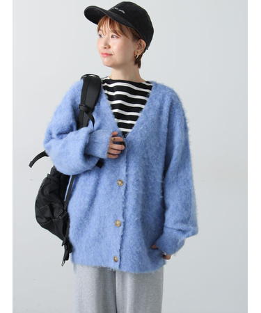 起毛Vネックカーディガン