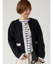 金釦配色ニットジャケット