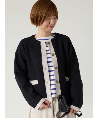 金釦配色ニットジャケット