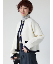 金釦配色ニットジャケット