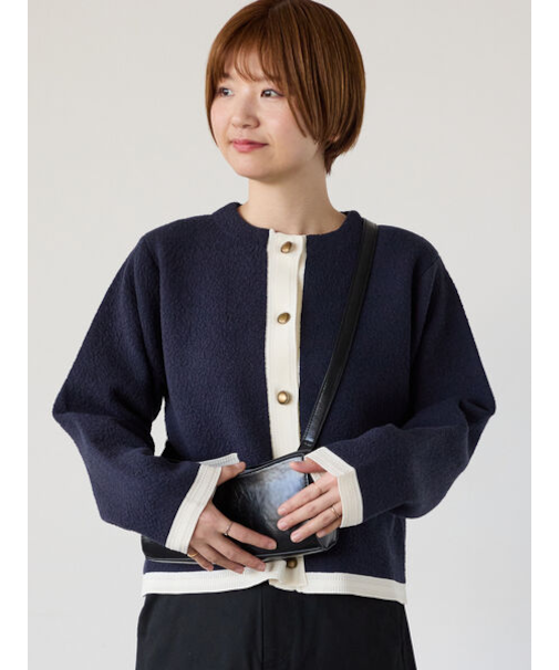 金釦配色ニットジャケット