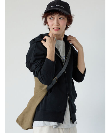 裏毛ダブルジップリラックスフーディー